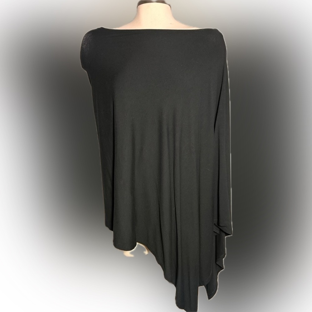 J. Jill Wearever Black Draped Asymmetrical Top One Size Rayon Stretch